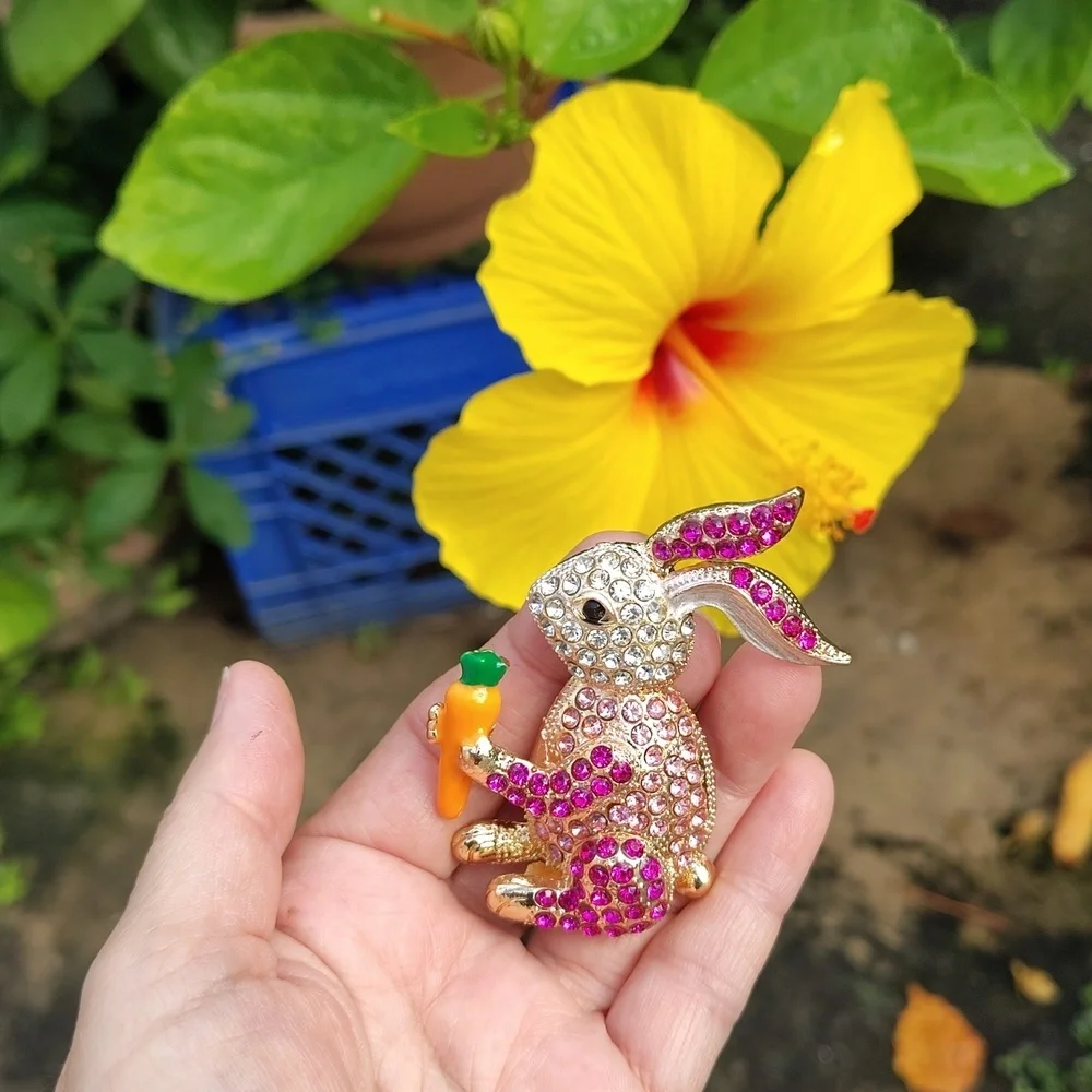 New! Bunny Brooch – Gold Tone with Colorful Faux Stones